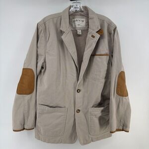 VTG Orvis Zambezi Field Safari Jacket Men 40 Khaki Canvas Leather Elbow Patches
